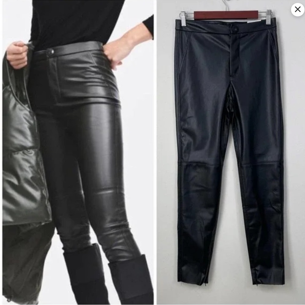 ZARA vegan faux leather black pants leggings size S NWOT